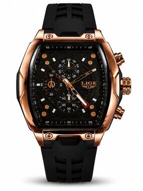 WA-22--LIGE 8908 Men's Rose Gold Black Chronograph Quartz Watch